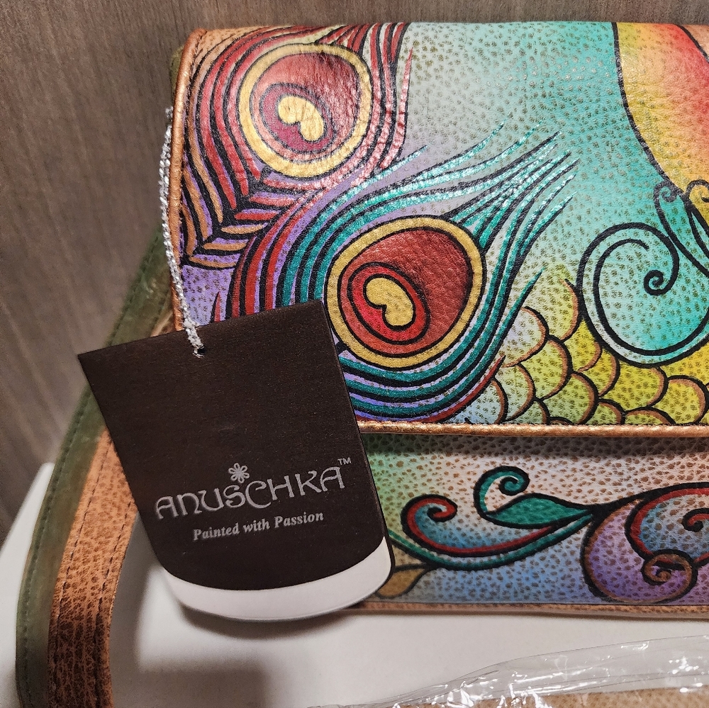 Anuschka hand painted butterfly Leather Crossbody Purse 468-COL RARE NWT - Picture 9 of 10
